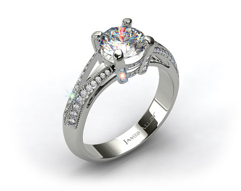 18k White Gold Split Shank Knife-Edge Pave Engagement Ring 